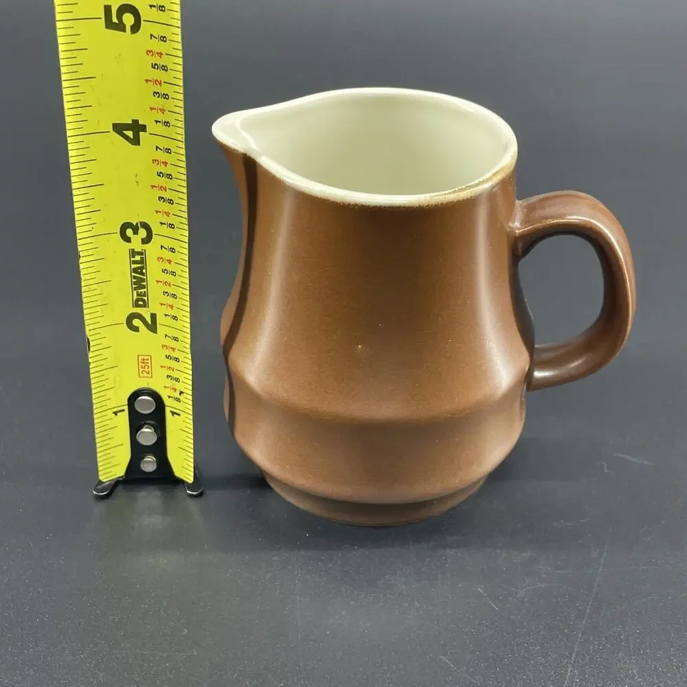 VTG Stoneware Creamer Pitcher Brown Glazed Pottery Japan MCM Rustic Farmhouse